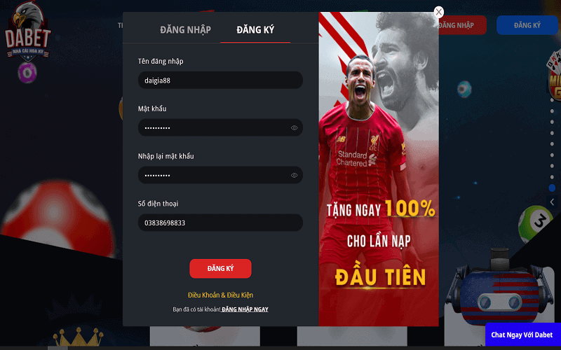 Cách đăng ký tài khoản Dabet