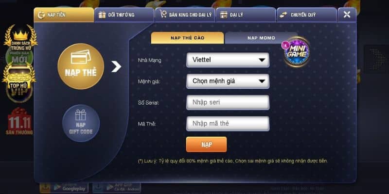 Hướng dẫn nạp tiền Maxvip.net