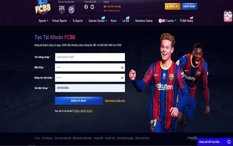 Đăng ký tài khoản FCB8