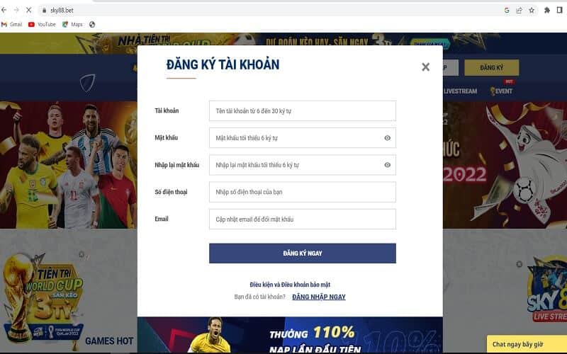 Đăng ký tài khoản nhà cái Sky88