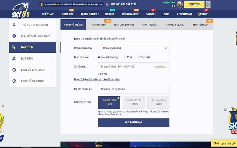 Nạp tiền Sky88